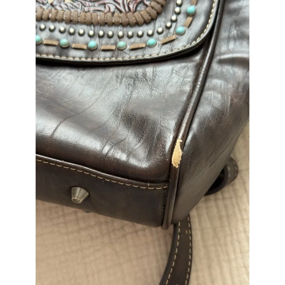 Trinity Ranch Brown Backpack Tooled Leather Bag‎ Western Cowgirl